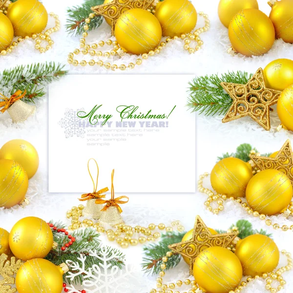Marco con composiciones de Navidad es con bolas de oro y espacio f —  Fotos de Stock