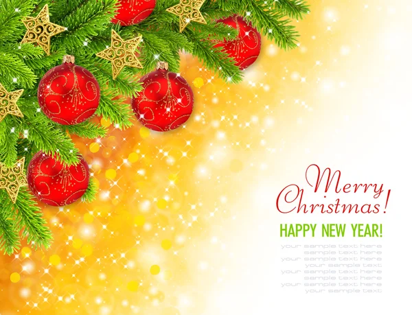 Vánoční červené koule a borovice na slavnostní pozadí s prostorem — Stock fotografie
