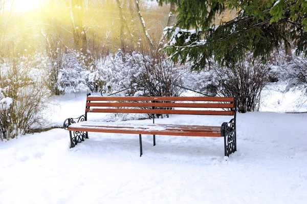 Karla kaplı park Bench — Stok fotoğraf