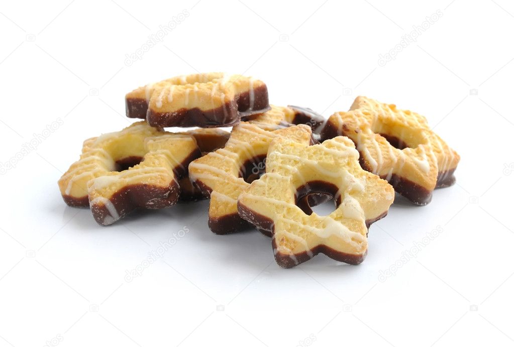 Cookies in a chocolate on a white background