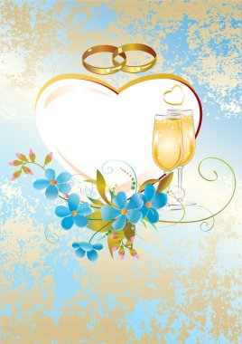 Wedding card with blue flowers clipart