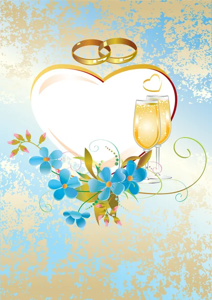 婚礼卡与蓝色的花 — 图库矢量图片