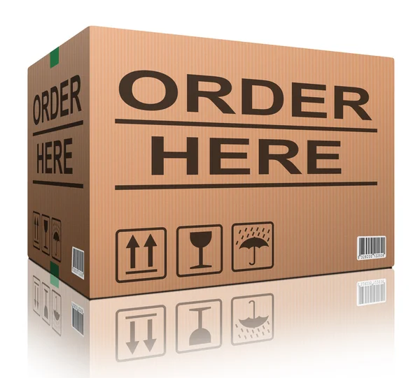 Order here cardboard box — Stock Photo, Image