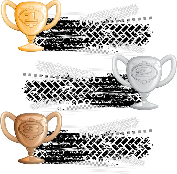Band track banners met cups — Stockvector