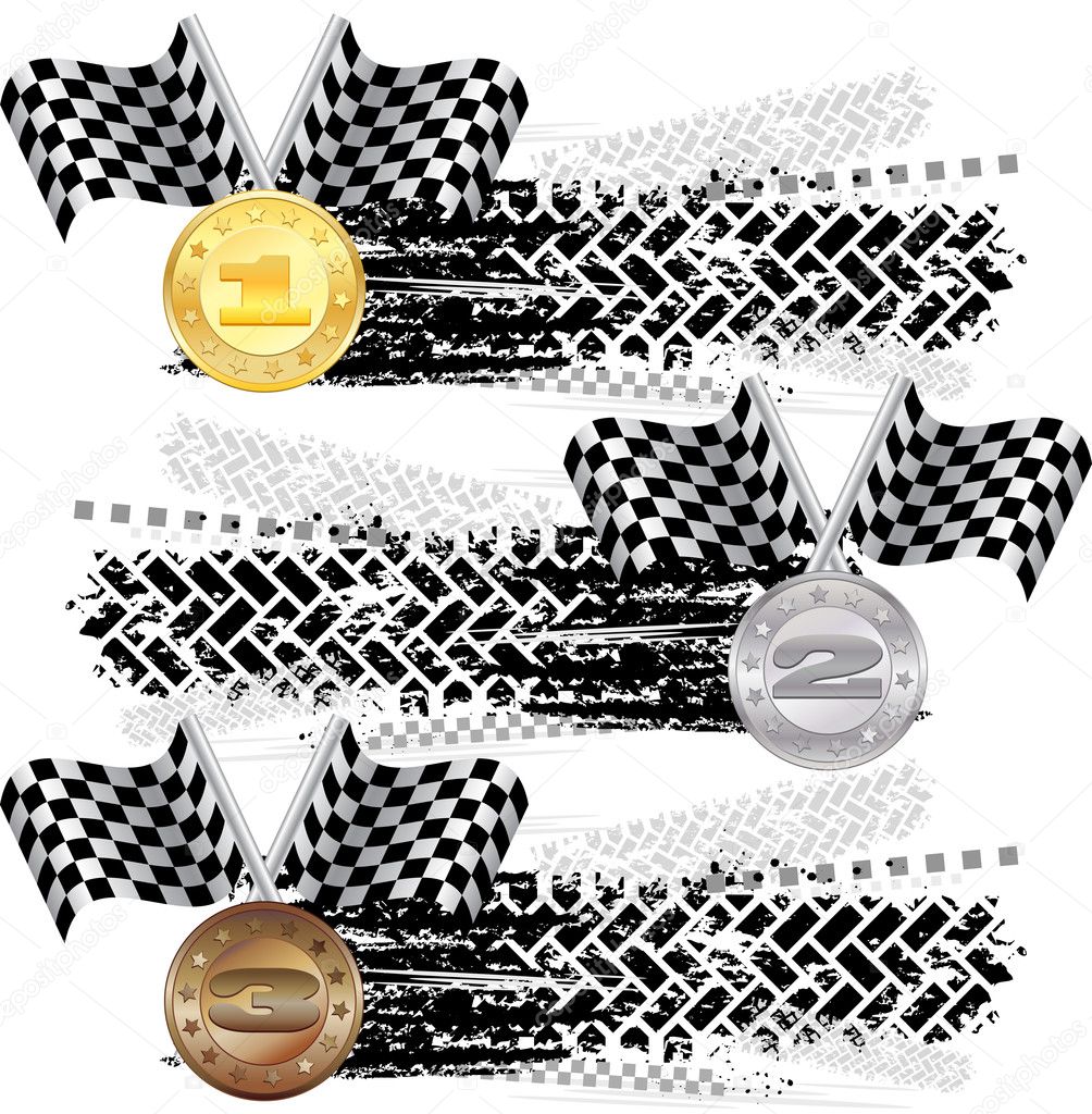 Tire track with medals