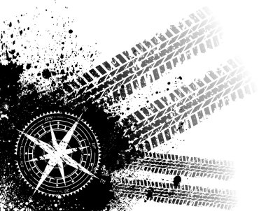 Tire tracks with wind rose clipart