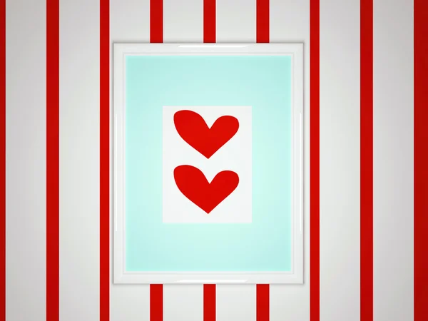 White frame with two hearts on picture — Stock Photo, Image