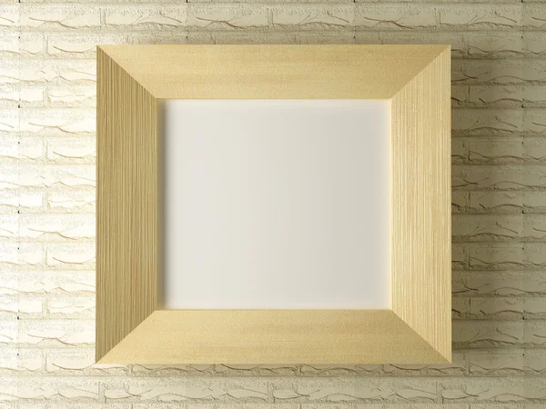 Dřevěný rám na pozadí cihlová zeď — Stock fotografie