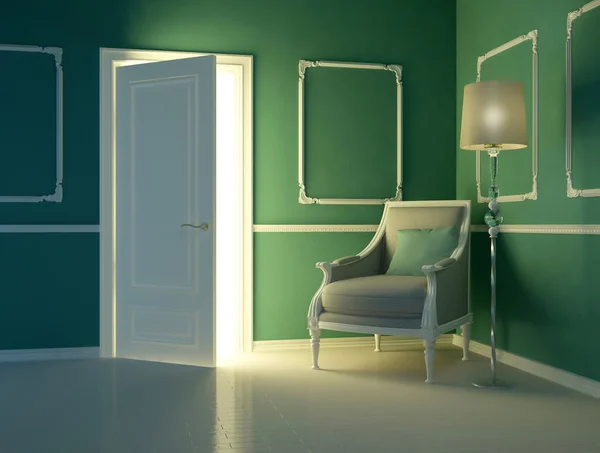 Klasyczne zielone wnętrze, luksusowy apartament — Zdjęcie stockowe