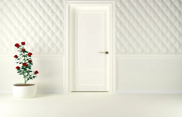 Klassisk inredning scen med en dörr och en växt. — Stockfoto