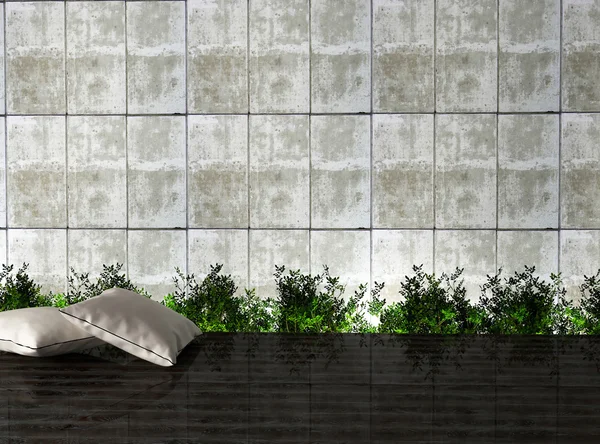 Современный дизайн интерьера с растениями и подушками . — стоковое фото