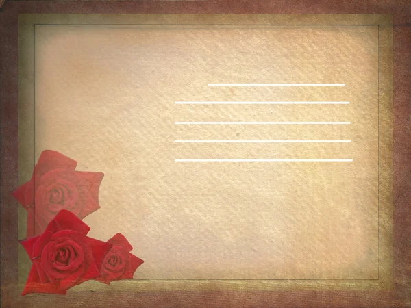 Gealterte alte Hochzeitskarte mit roten Rosen. — Stockfoto