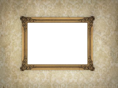 Golden frame over vintage wallpaper. clipart