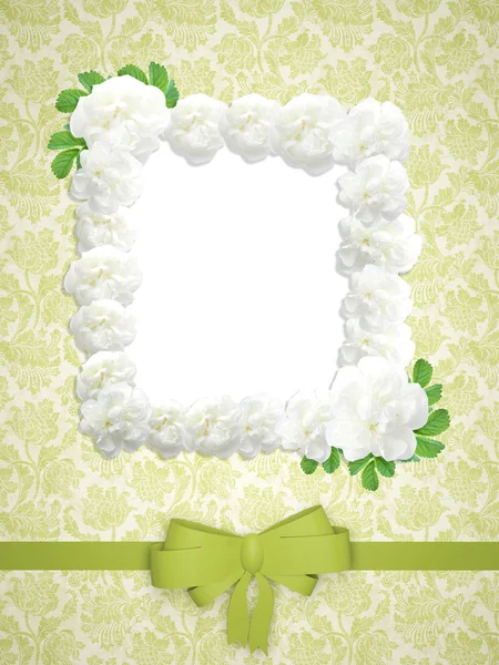 Vintage green wedding frame with roses. — Stock Photo, Image