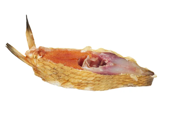 A piece of fish with red caviar on a white background — Stock Photo, Image