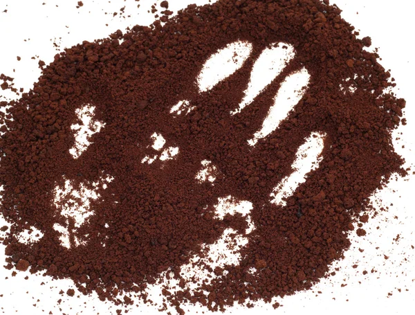 Handprint on the background of coffee — Stock Photo, Image