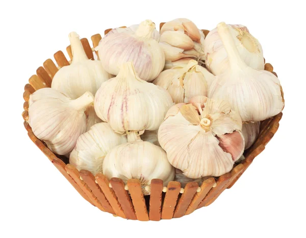 Garlic in basket isolated on white background — Stock Photo, Image