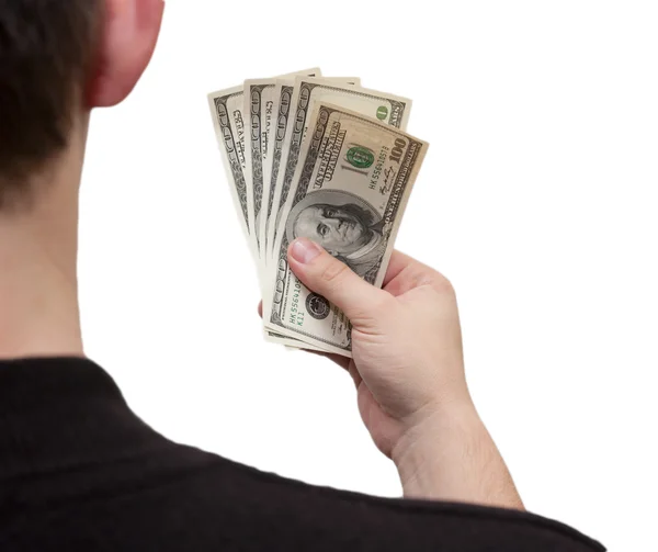 Dinheiro em mãos humanas isolado no fundo branco — Fotografia de Stock