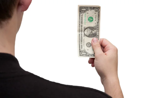 Een dollar bill in de hand — Stockfoto