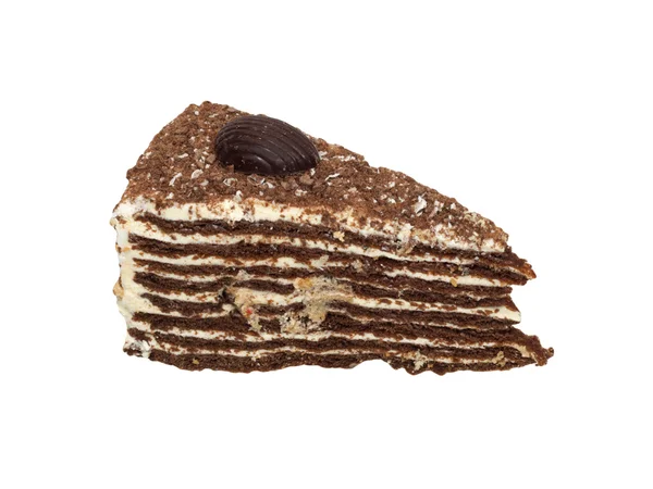 Pièce de gâteau au chocolat remplie de crème isolée — Photo