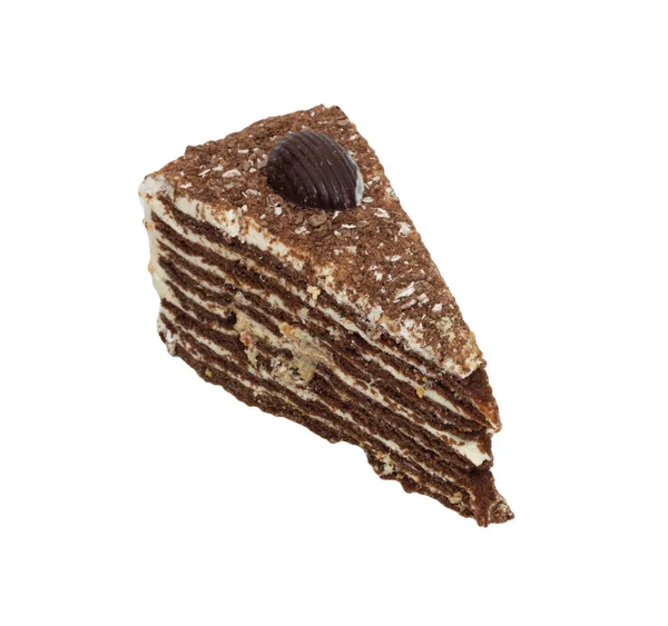 Шматочок шоколадного торта, наповненого вершками, ізольовані — стокове фото