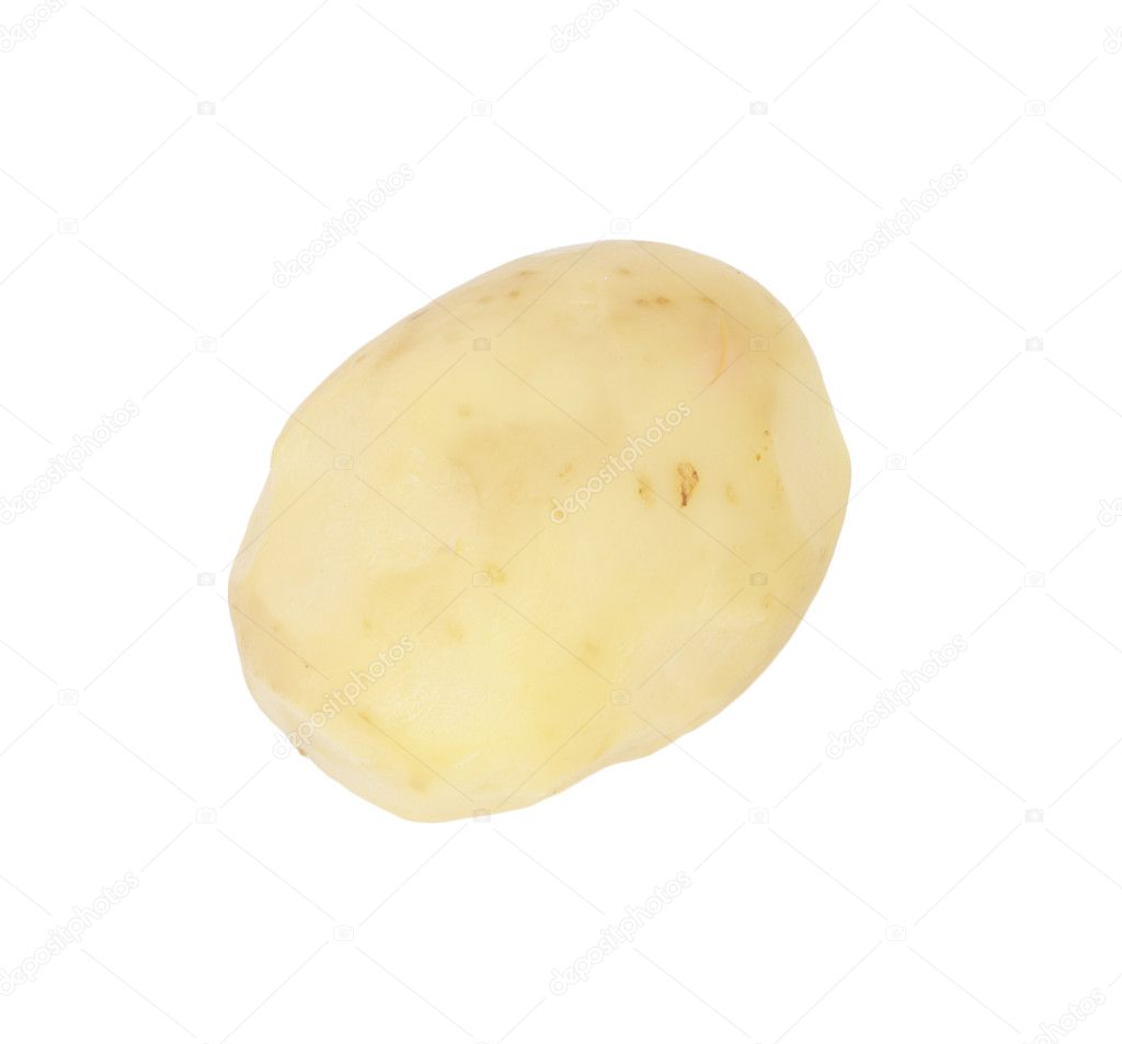 Raw peeled potatoes on white background