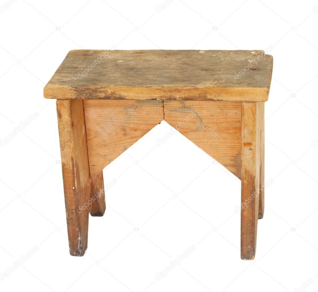 Old Wooden Stool Isolated