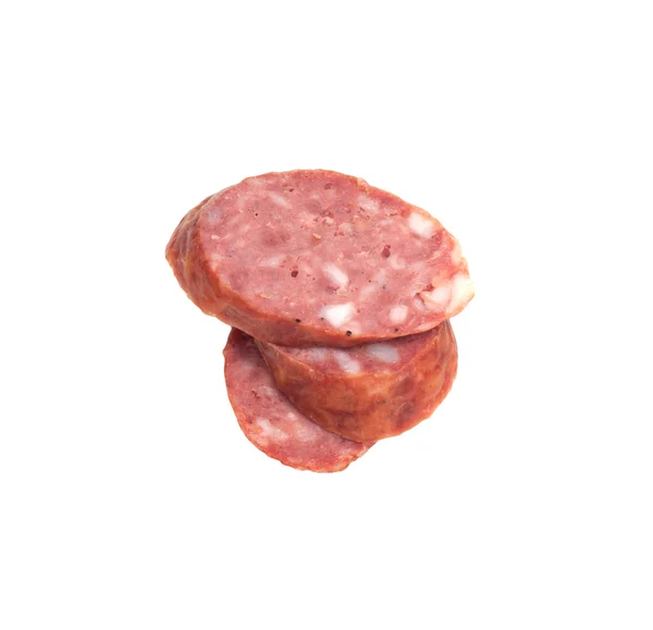 Frische Salami auf weißem Hintergrund — Stockfoto