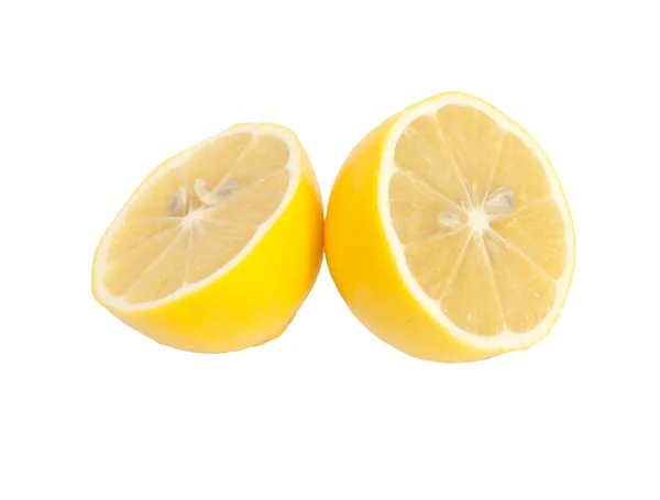 Two fresh lemon halves on white background. — Stock Photo, Image