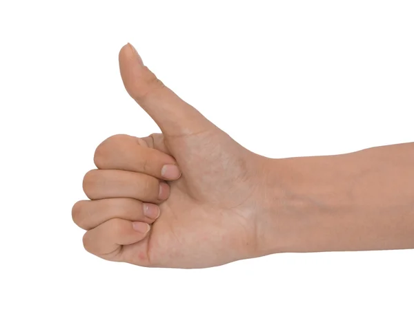 Męska dłoń sprawia, że kciuki są odizolowane od bieli — Zdjęcie stockowe