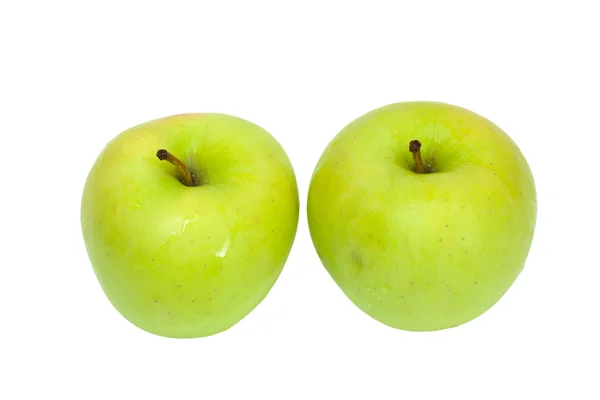 Beyaz arkaplanda iki yeşil elma — Stok fotoğraf