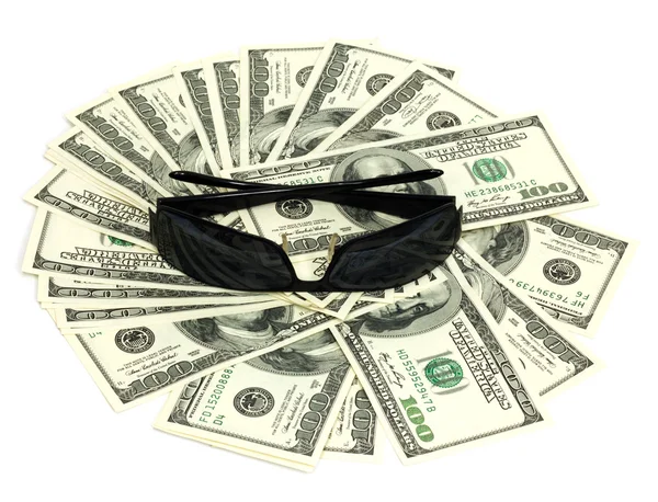 A háttérben a dollárt fekete szemüveg — Stock Fotó
