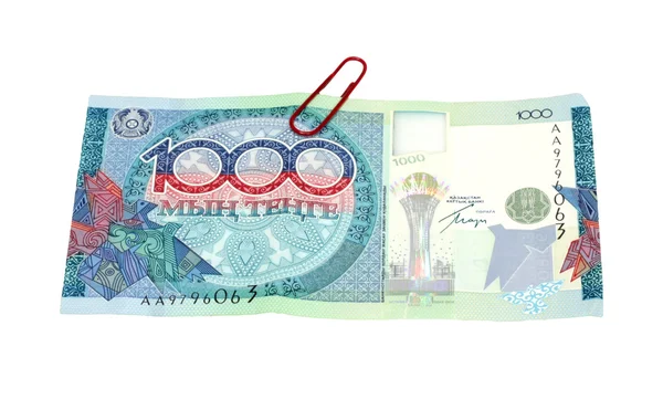 Kazachstán peníze. nové 1000 tenge. detail. izolované na bílém — Stock fotografie