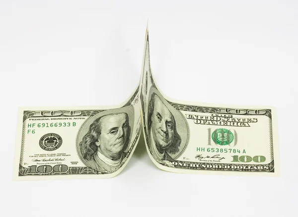 Hundert-Dollar-Banknote, isoliert auf weißem Papier mit Clip-Pfad. — Stockfoto