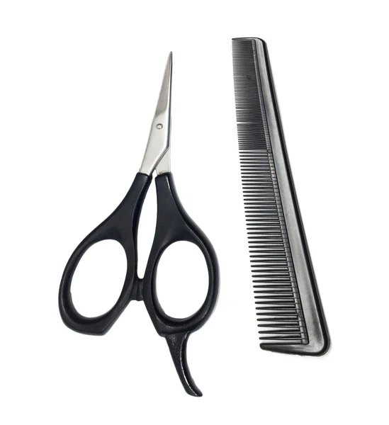 Scissors and comb isolated on white background — Stock Photo, Image