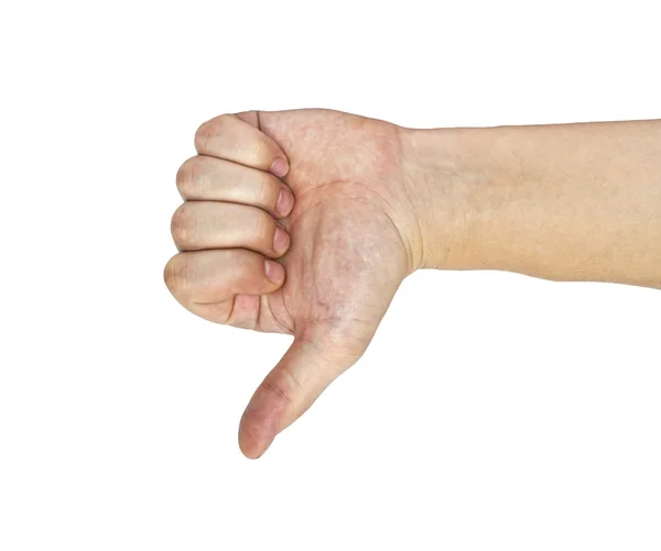 Men's hand make thumbs up isolated over white — Stock Photo, Image