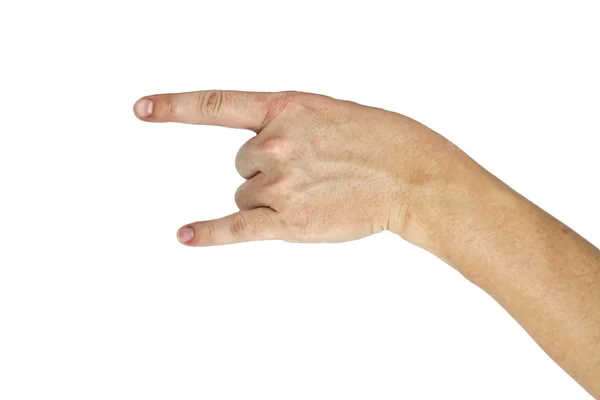 Die Hand eines Mannes, der das Rock "n" Roll-Zeichen gibt. — Stockfoto