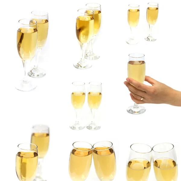 Бокалы для шампанского на белом фоне — стоковое фото