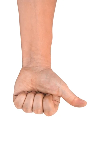 Mão dos homens fazer polegares para cima isolado sobre branco — Fotografia de Stock