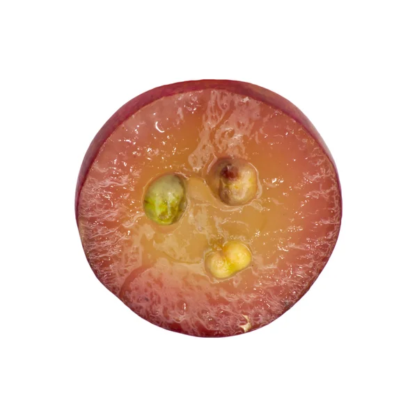 赤いグレープ フルーツ、白で隔離されるマクロの半透明のスライス — ストック写真