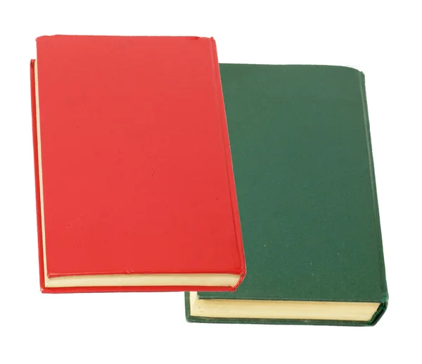 Libro verde y libro rojo sobre fondo blanco — Foto de Stock