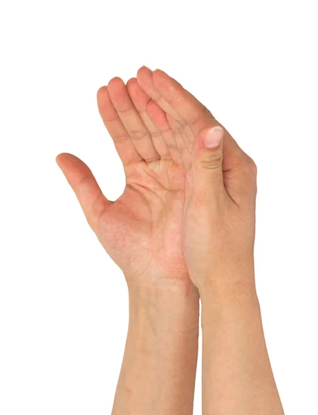 Dwie dłonie w rękę na białym tle — Zdjęcie stockowe