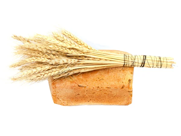 Brood en tarwe op een witte achtergrond — Stockfoto