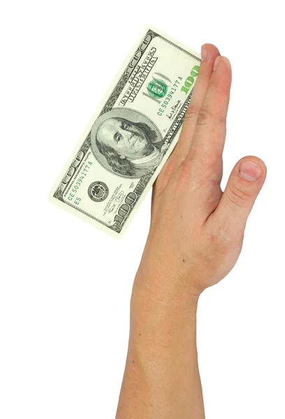 Χέρι με τραπεζογραμμάτια δολάριο που απομονώνονται σε λευκό — Φωτογραφία Αρχείου