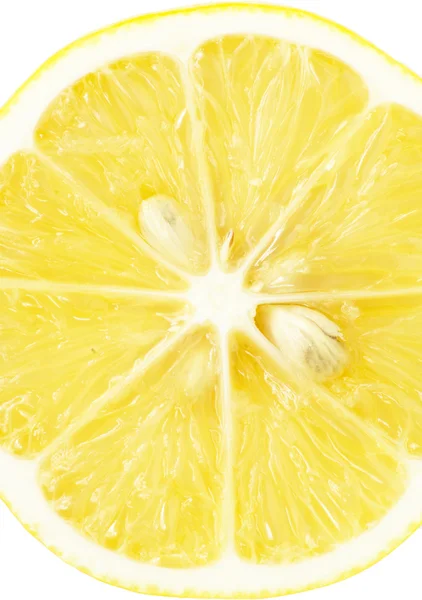 Single cross section of lemon. Isolated on white background. Clo — Stock Photo, Image