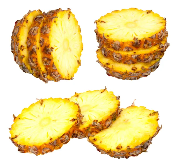 Three ananas slices, isolated on white background, with light sh — Stock Photo, Image