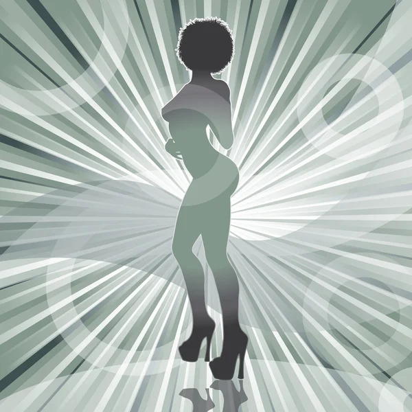 Sexy mujer afro silueta con fondo de rayo — Vector de stock