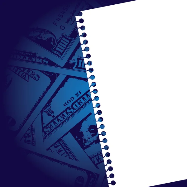 Anteckningsboken papper med bakgrund av pengar — Stock vektor