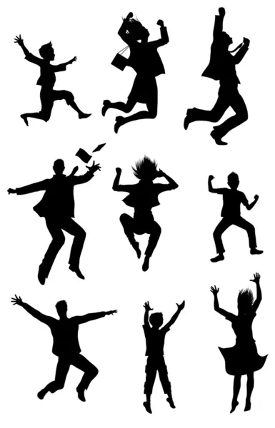 Прыгающие силуэты со счастливым выражением — стоковый вектор