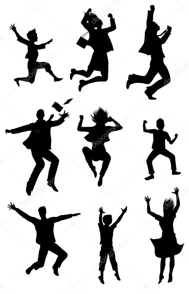 Jumping silhouettes with happiness expression